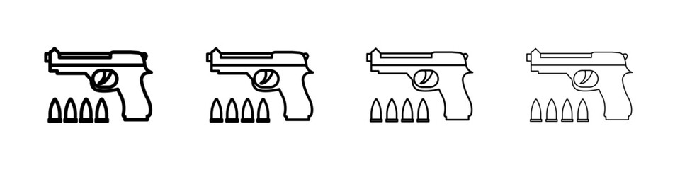 Gun with ammunition icon linear logo isolated
