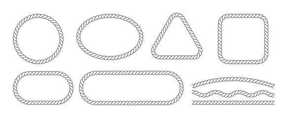 Rope Border Frames isolated Collection. Geometric Shapes on transparent Background PNG