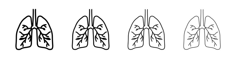 Human lungs icon Outline sign symbol set