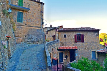 view of the historic center of the village of Sorano in Tuscany, Grosseto, Italy