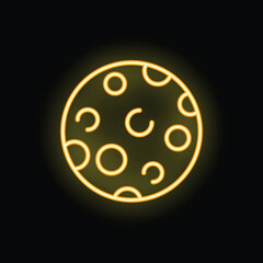 Bright yellow neon moon glowing on black background