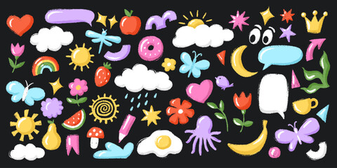 Crayon Hand Drawn Vector Kid Illustration. Childish Shapes