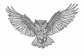 Obraz premium line art drawing of majestic owl, white background