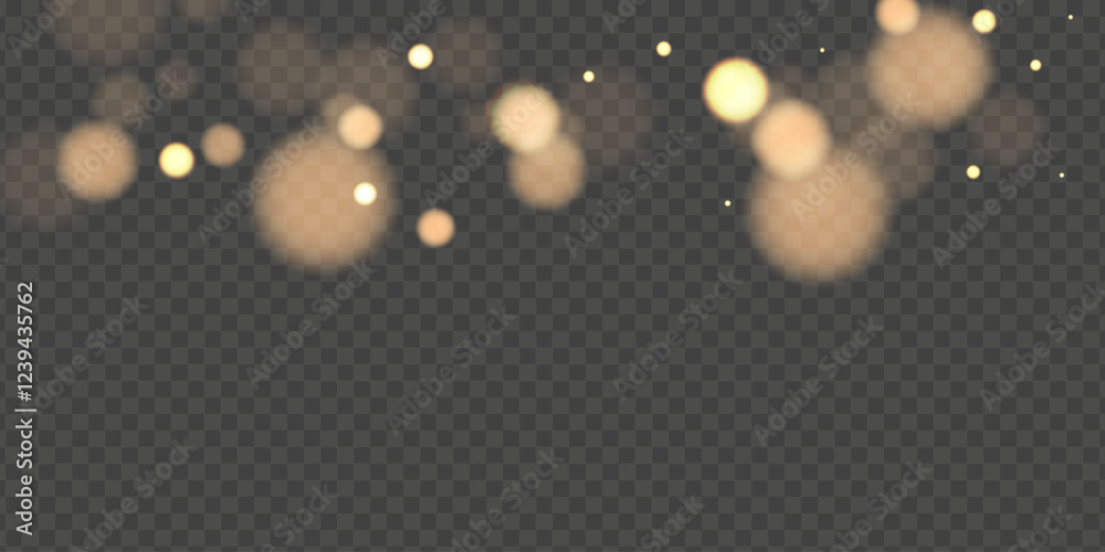 Poster Bokeh glow background of sparkling dust, gold dust light, background with bokeh light effect, yellow shimmering glow with bokeh and glitter light. Vector