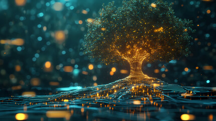 Digital tree growth concept virtual environment 3d visualization futuristic aesthetic abstract art exploration. Biological Influence. Illustration