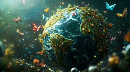 Lively globe celebrating earth day: a creative ecological vision for awareness and connection. Biological Influence. Illustration