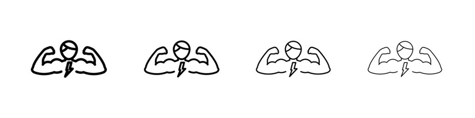 Man have strong muscles icon Outline sign symbol set
