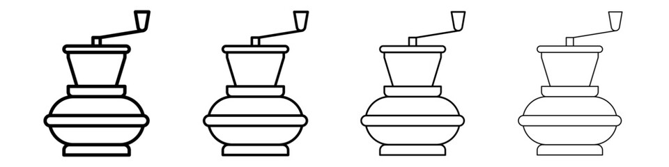 Manual coffee grinder icon Outline sign symbol set
