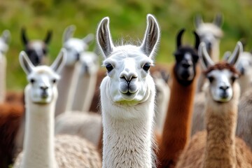 Obraz premium Llamas grazing in the Andes Peru