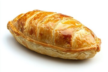 Lone sausage pastry on a white backdrop