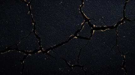 Obraz premium Close-up view of cracked surface showcasing texture and patterns in dark tones, highlighting decay.