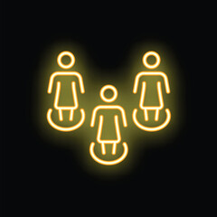 Yellow neon icon of three businesswomen forming a team working together on a project