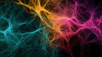 Abstract representation of interconnected neurons with vibrant colors, illustrating the complexity of biological networks and neurological connections. Biological Influence. Illustration