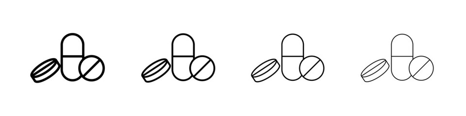 Pain killer pills icon Outline sign symbol set