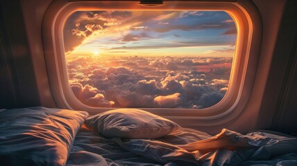 Fototapeta premium Sunset Cloudscape from Airplane Window Bed