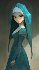 Nun girl, fashion photography, exaggerated actions