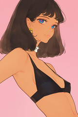 woman anime manga rich blue eyes black bikini
