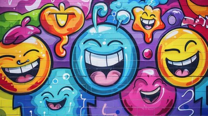 Joyful Graffiti: A Vibrant Mural of Giggling Emojis