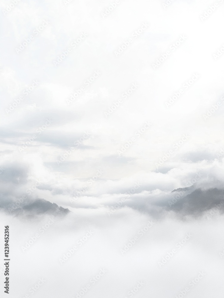 Fototapete mist settles over serene mountains creating an ethereal landscape at dawn in a tranquil environment.