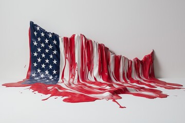 Melting American flag with red dripping paint, symbolizing political crisis, societal transformation, national identity, and historical changes in contemporary times, Generative Ai