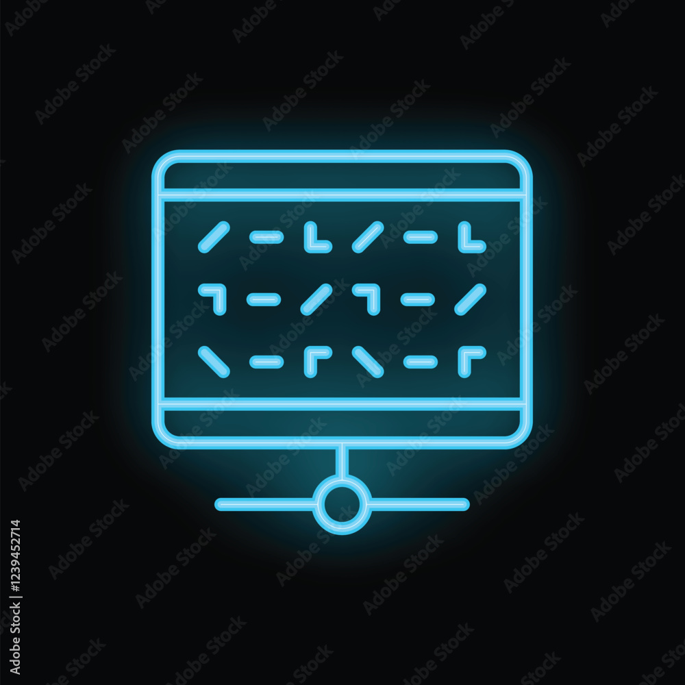 Poster neon blue icon of programming code displayed on a computer screen