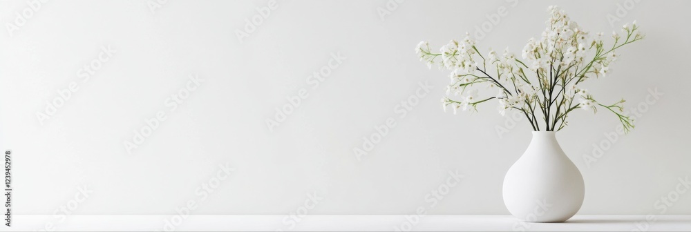 Aufkleber elegant white vase with delicate flowers placed on a minimalist table in a bright room during daytim