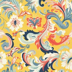 Yellow chintz and pastels mixed with pop colors flower seamless repeating floral pattern 5