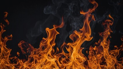 Fototapeta premium Fire and gray smoke on black background