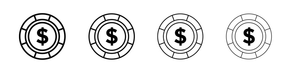 Poker chip icon Outline sign symbol set