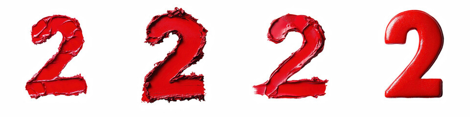 Number 2, made of red lipstick, logotype, Two isolated on a transparent background