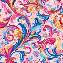 Pink chintz and pastels mixed with pop colors flower seamless repeating floral pattern 2
