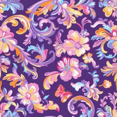  Purple chintz and pastels mixed with pop colors flower seamless repeating floral pattern 1