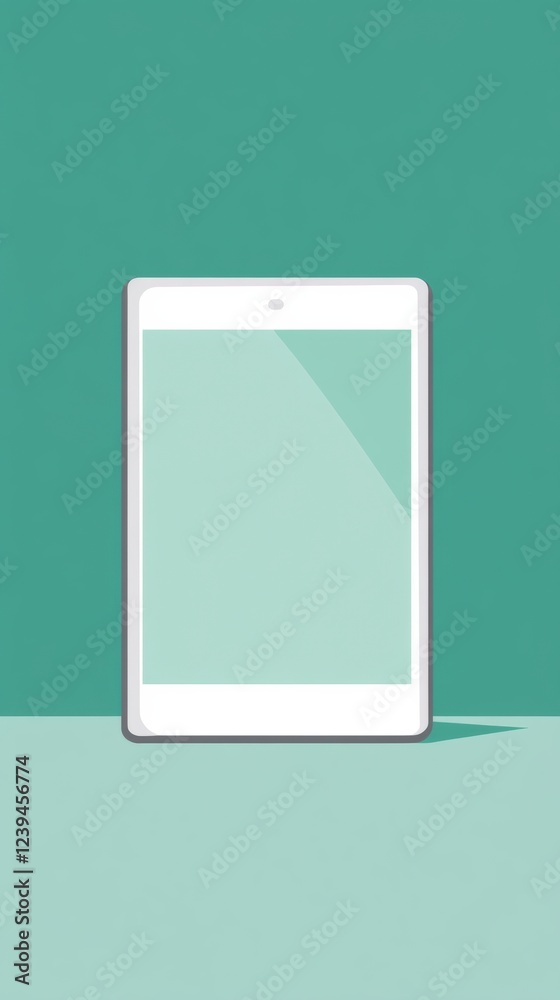 Poster modern tablet placed on a bright teal surface with no other objects nearby in a cozy interior settin