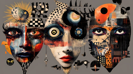 Png eclectic collage art expression, element set on transparent background. Surreal Elements. Illustration