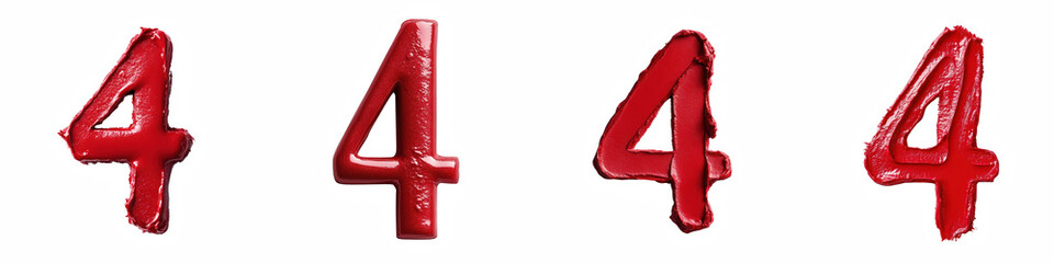 Number 4, made of red lipstick, logotype, Four isolated on a transparent background