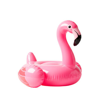 Pink pool inflatable flamingo isolated on white background, PNG, cutout