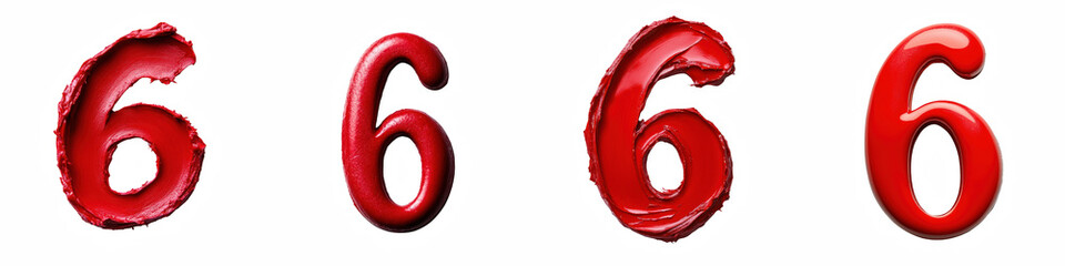 Number 6, made of red lipstick, logotype, Six isolated on a transparent background