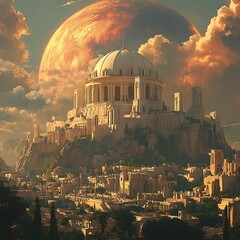 Obraz premium greek dome architecture fantasy city image