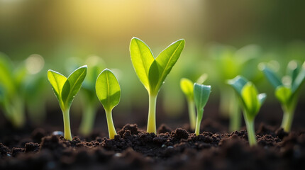Aufkommende Sprösslinge. Konzept von Gartenarbeit und umweltfreundlichen Produkten
