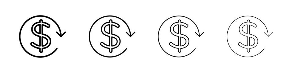 refund money icon Outline sign symbol set