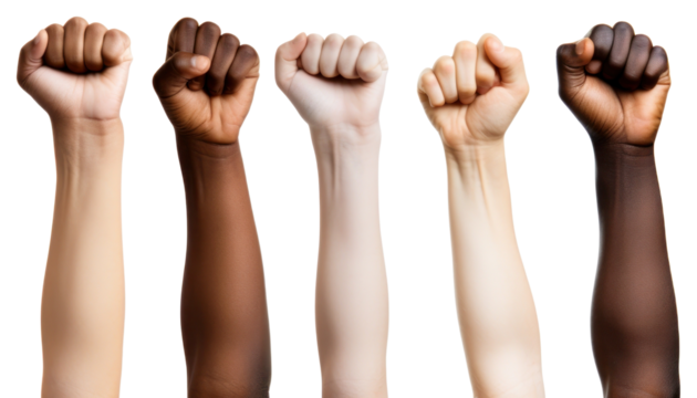 PNG Kid hands raised fists skin.