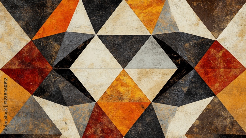 Poster abstract geometric pattern of intersecting triangles with earthy textured colors