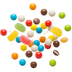 flying candies isolated on transparent background, PNG, cutout