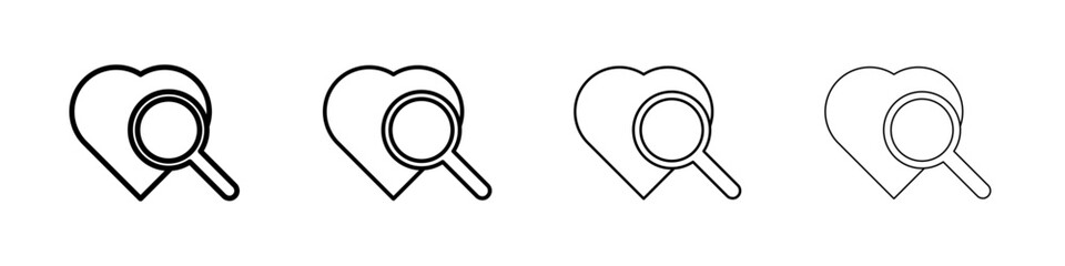 Search heart icon Outline sign symbol set