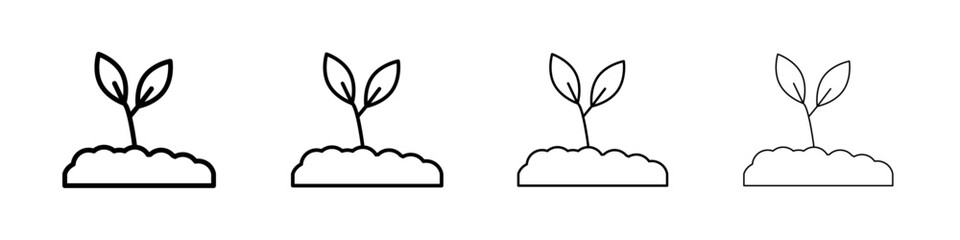 Seedling in soil icon Outline sign symbol set