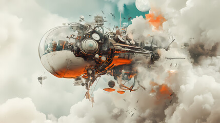 Abstract artwork featuring a blend of organic and mechanical elements in a surreal. Surreal Elements. Illustration