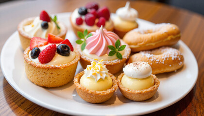 Delicious assorted desserts on a white plate