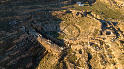 Aerial View of Ancient Ruins of Augusta Bilbilis in northern Spain on Rocky Landscape