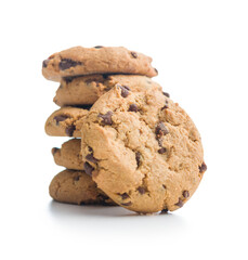 Chocolate chip cookies isolated on white background.