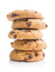 Chocolate chip cookies isolated on white background.